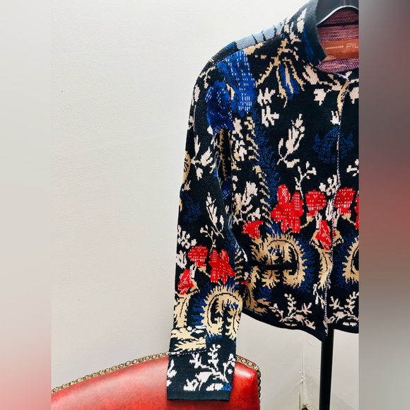 Pilcro for Anthropologie Blue Multicolor Patterned 3-Button Cardigan, Size XS - Picture 2 of 9